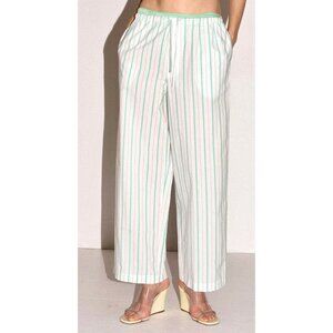 Baserange Kolla Pant - White & Turquoise Striped Relaxed Fit Cotton Pants sz S
